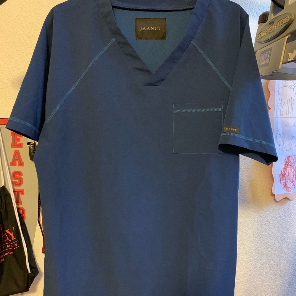 Jaanuu Men’s V-Neck Raglan Scrubs LARGE - Navy Blu